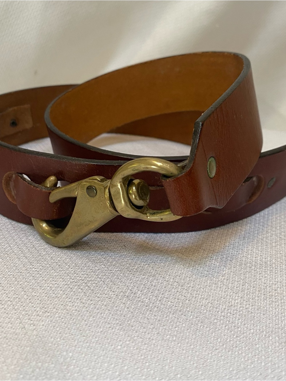 Vintage Brown Oiled Tanned Cowhide Leather Belt Swivel Brass Buckle 32 Nautical